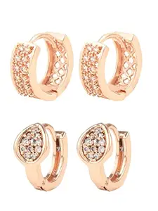 I Jewels Stylish Latest Fashion Rose Gold Plated Cubic Zirconia American Diamoand Combo of 2 Studs Earrings For Women/Girls (E2966-68)
