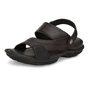 HITZ Men's Brown Leather Open Toe Slip-On Comfort Sandals - 7
