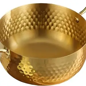 Kruvad Pure Brass Hammered Traditional Indian Cooking Serving Pot, Induction-Compatible with Handle, Ayurvedic Health Benefits, for Vegetables, Pasta, Noodles, and Milk [28x18x10 CM]
