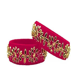 HARSHAS INDIA CRAFT Silk Thread Bangles With Kundan Stones Chuda Bangle Set For Womnes and girls (Pink) (Size-2/0)