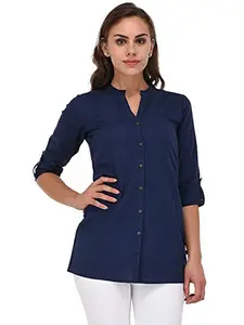 Vastraa Fusion" Cotton Flex Short Kurti Top for Girls/Women (Up to Size 5XL) - Navy Blue Colour