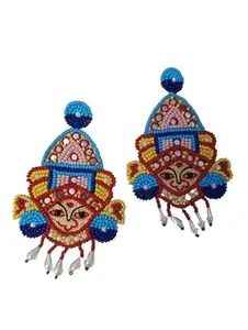 ZuDiva Handmade Earring for women Beaded & fabric and glass beads jewellery Beaded Earrings set MA DURGA Earring