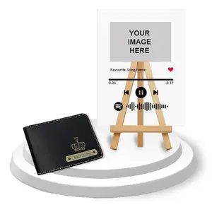 SAVRI Personalized Birthday Gift Combo-Custom Acrylic Spotify Frame with Birthday Theme, & Black Leather Men's Wallet with Name-Best Birthday Gifts for Him,Ideal for Celebrations and Special Occasions