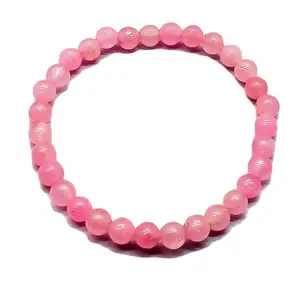 RRJEWELZ Natural Pink Onyx 6mm round Shape smooth Cut Beads 7.5 Inch Stretchable Bracelet for Men & Women.|STBR_RR_07738_7.5