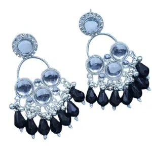 Crystal Drop Earrings for Women – Silver-Toned Teardrop Danglers with Black Crystal & Rhinestone Accents