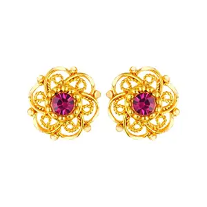 MEENAZ Traditional Temple 1 One Gram Gold Studs Ethnic Brass18k South Indian Meenakari Screw Back Round Ruby Pink Stone Stud Earrings Combo Set Pack For Women girls Latest -GOLD EAR RINGS STUD-M149
