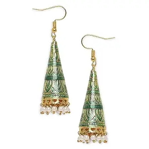 OOMPHelicious Jewellery Green Meenakari Jhumka Earrings - Cone Shaped - Delicate Design For Women & Girls Stylish Latest (EHC185_CC1)