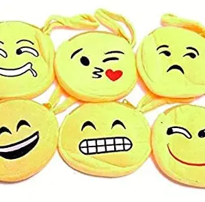 STORERA Art Kid's Emoji Pouch for Earphone, Coins, Memory Card, Pen Drive and Jeweler Birthday Party (Yellow) Set of 6 Pieces