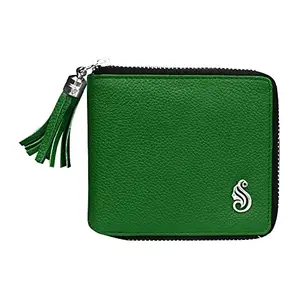 SOUMI Genuine Leather Green Wallet for Women with Zipper Closure (SM-703GR)