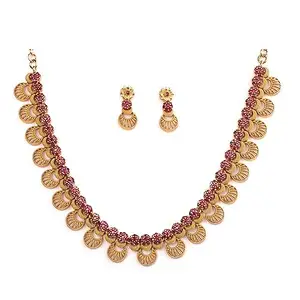 Sasitrends Traditional Gold Plated American Diamond Studded Necklace Jewellery Set with Intricate Design for Women & Girls