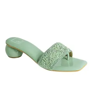B BLUE BEAUTY BLUE BEAUTY Women's Sequins Block Heels Fashion Sandals for Women & Girls latest Collection & stylish Comfortable (GREEN) |37|.