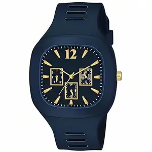 KRONOQ Premium Brand - Multi Color Square Dial Analog Silicon Strap Stylish Designer Analog Watch for Boys with Bracelet. (Navy Blue)