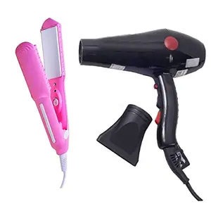 Arzet Hair Dryer 2800 for Men & Women (Black) and Hair Straightener SX-8006 (Pink)