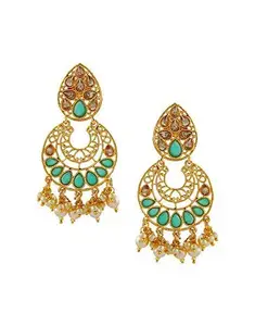 ANURADHA PLUS® Green Colour Designer Styled with Pearls Beads Traditional Earrings for Women/Girls