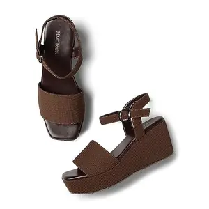 Marc Loire Women's Fashion Square Toe Buckle Straps Wedge Heels (Brown, 6)