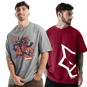 LEOTUDE Men's Oversized Half Sleeve Cottonblend Tshirt (FS49-MEN-CMB_17_Colour_360_XL)