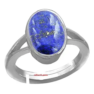 KUSHMIWAL GEMS 17.25 Ratti 16.45 Carat Blue Lajward Stone Panchdhatu Adjustable Silver Plated Ring Natural AA++ Quality Original Lapis Lazuli Lajwart Rashi Ratna Pathar Gemstone for Men and Women