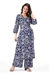 MS VHCK ENTERPRISE Women's Rayon Straight Printed Kurta with Palazzo