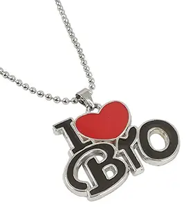 Uniqon Unisex Metal Stainless Steel Fancy & Stylish Brother's Day Special Express Your Love "I Love Bro" Letter Heart Design Locket Pendant Necklace With Ball Chain Jewellery Set