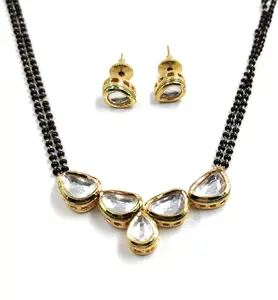 Women's Mangalsutra & Earring Set Gold Black DROPLET