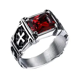 Asma Jewel House Stainless Steel Vintage AAA Red CZ Inlaid Gothic Cross domineering Ring for Men (9)