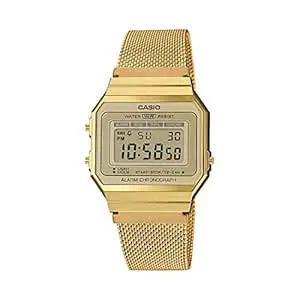 Casio Vintage A700WMG-9ADF Digital Gold Dial Unisex Watch Gold Metal Strap (D171)