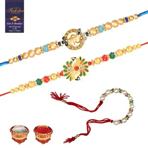 De Marquis Multicolor Designer Rakhi, Lumba with Roli Chawal Pack & Greeting Card, rakhi for brother, rakshasutra for bhaiya and bhabhi (DM_RK9229)