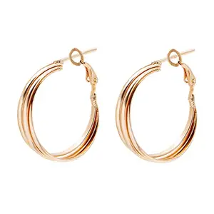 Shining Jewel - By Shivansh Women's 3 Layered Golden Brass Hoop Earring