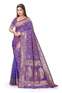 HETYASH Womens Banarasi Woven Soft Silk Saree Featuring Floral Design With Banarasi Woven Soft Silk Blouse 5.5 Meter Saree 0.8 Meter Unstitched Blouse Piece