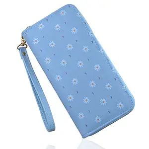PALAY® Ladies Purse Women's Wallet with Multiple Card Slots PU Leather Long Wallet Card Holders Wallet Zipper Pocket Coin Purse Phone Wallet (Blue1)