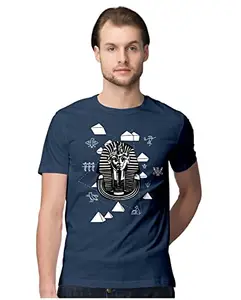 ALLEN BLACK Men's Regular Fit T-Shirt Ancient Egypt Sphin 100% Cotton T-Shirt Navy Blue_ANCEGSXQA-Navy Blue S Men Round_