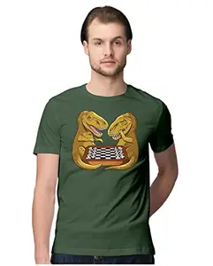 ALLEN BLACK Men's Regular Fit T-Shirt T-Re Chess 100% Cotton T-Shirt Olive Green_REXCHESSX-Olive Green S Men Round_