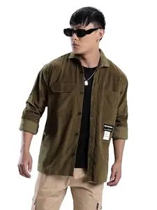 Beyoung Brown Box Corduroy Urban Shirt for Men