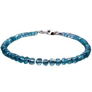 LKBEADS Blue Apatite Bracelet with Silver Plated Clasp – 3.5mm Rondelle Beads – Faceted Cut – 7 inch – Healing, Fashion, Gift, Spiritual, Yoga|LK_STACK_01374