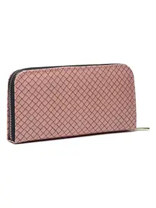 APSIS Women Pink Basket Weave Pattern Zip Around Wallet