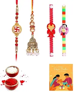 Shivshakti Exports Bhaiya Bhabhi and kids Rakhi Gift Set With Greeting Card and Roli Chawal - BB2KS109