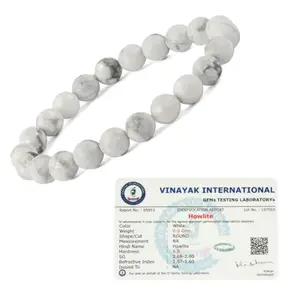 Crystu Natural Certified Howlite Bracelet Diamond Cut Beads 8mm Crystal Stone Bracelet for Reiki Healing and Crystal Healing Stones (Color : White)