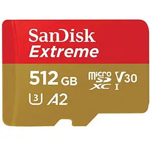 SanDisk 512GB Extreme microSDXC UHS-I Memory Card with Adapter - C10, U3, V30, 4K, A2, Micro SD - SDSQXA1-512G-GN6MA price in India.