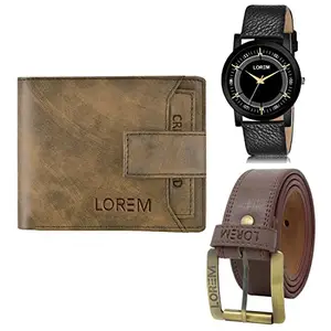 LOREM Mens Combo of Watch with Artificial Leather Wallet & Belt FZ-LR48-WL23-BL02