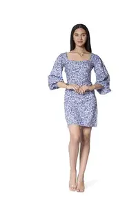 Gulnaar by Guneet Candice Printed Mini Summer Dress for Women (Blue; Length: 36 Inches)