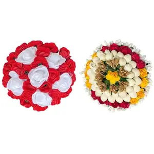 VinshBond Flower Full Juda Bun, Combo Hair Flower Gajra for Wedding and Parties Use, (Pack of 2 Hair Accessory Set)