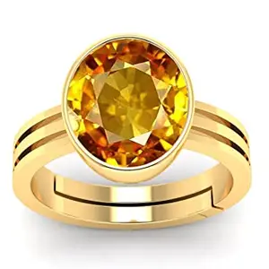 SANWARIYA GEMS 3.25 Ratti To 17.25 Ratti Yellow Sapphire (Pukhraj) Gemstone Adjustable Ring Gold Plated Ring For Men And Women