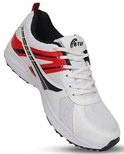 B-TUF Cruze Cricket Studd Shoes Sports Rubber Spikes for Men Women Boys (White/Red) Size UK 11
