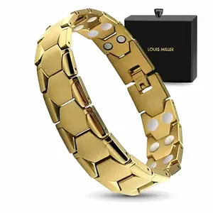 LOUIS MILLER 24K Gold Plated Bio Magnetic Bracelet for Men & Women – Hexagon Design, Stylish & Therapeutic Neodymium Magnets, Perfect Health & Wellness Gift Adjustable Size