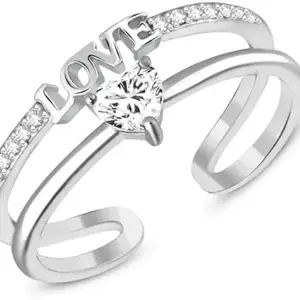 SV Stylish Imitation silver ring female Korean fashion female temperament double diamond love ring opening Adjustable.
