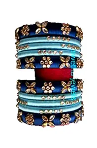 Blue jays hub Silk Thread Bangles New kundan Style blue Color Set of 10for Women/Girls (blue, 2.8)