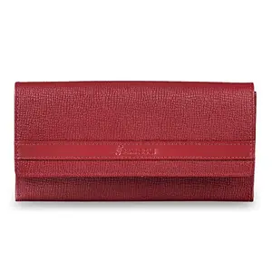 MAI SOLI Coco Women's Genuine Leather Large Purse | Wallet with a Flap - Berry Red