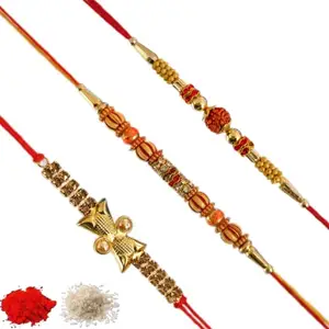 Rakhiya.com Designer Rakhi set of three, Multicolour rakhi, combo of three (set of 3), With Roli Chawal Packet 0182