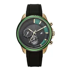 Fastrack Wild Chameleons Back Inspired Bezel with Black and Green Dial Black Silicon Strap Watch for Men - 3337KP01