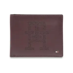 Tommy Hilfiger Men's Leather Wallet Cautin - Wine | Global Coin Wallet with RFID Protection, Multiple Card Slots | Coin Pocket | Bi-Fold Purse for Men | Ideal for Gifting